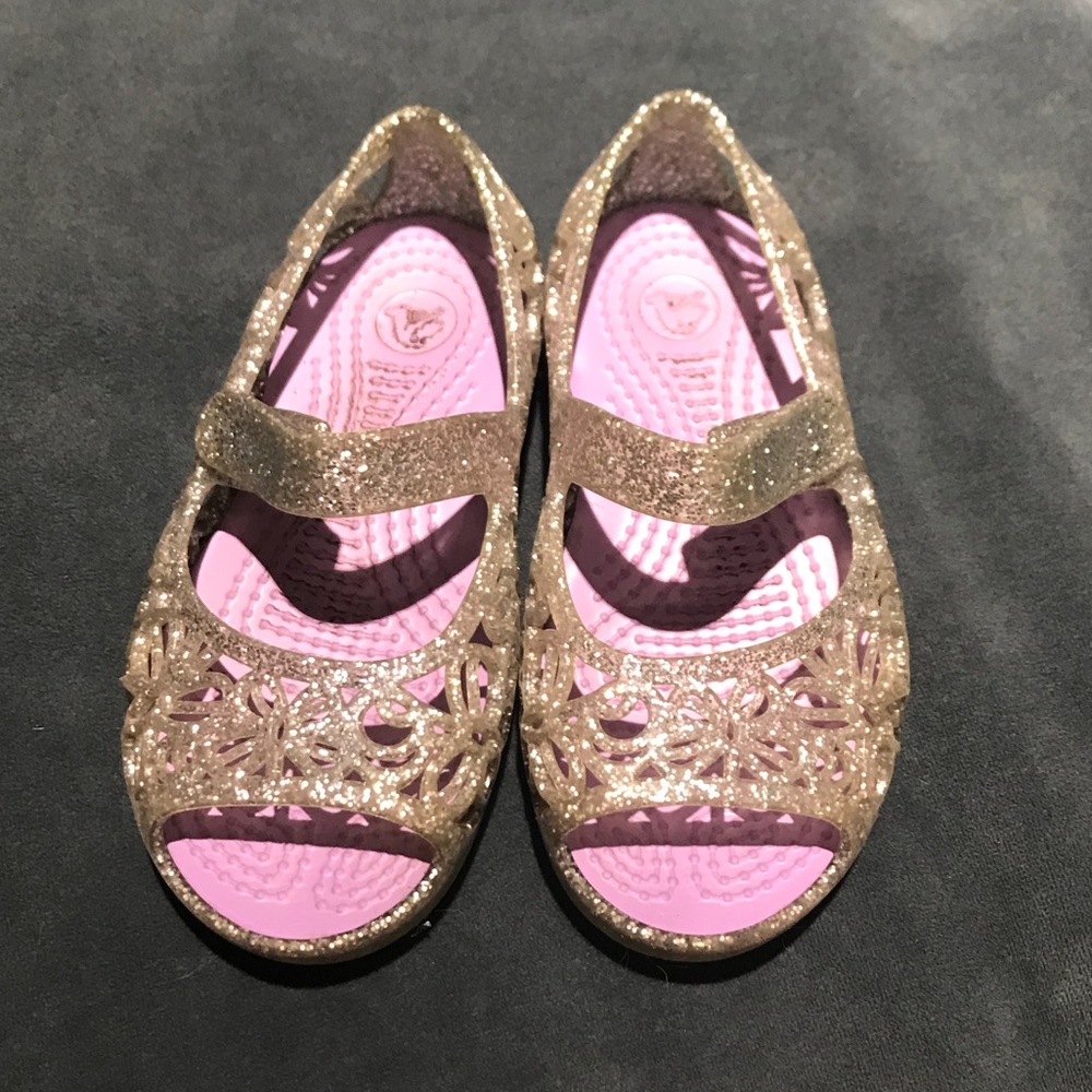 Crocs sandals for toddlers in silver glitter